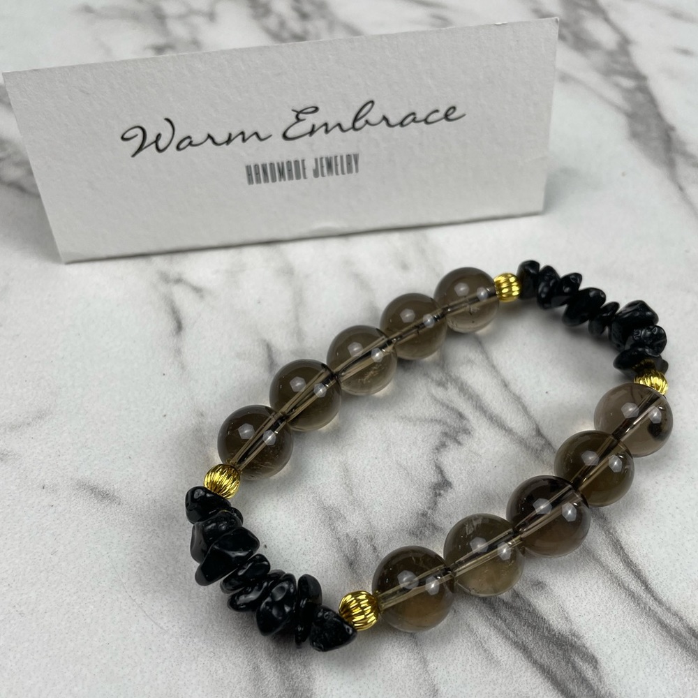 Protection Bracelet with Smokey Quartz and Obsidian
